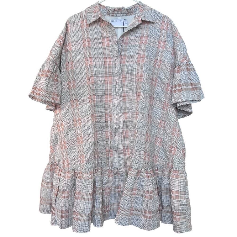 ASOS Edition Mini Boucle Shirt Dress Pink Plaid US 6 UK 10 NWT